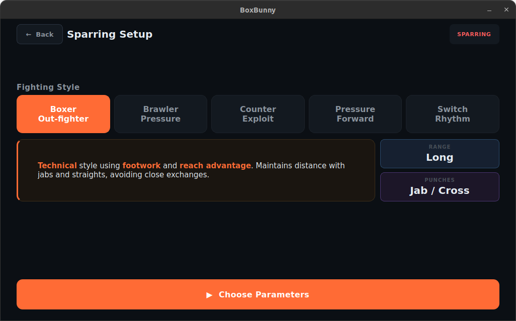 Sparring style selection