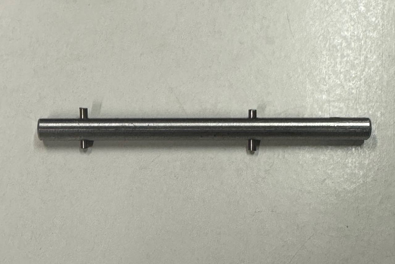 Side view of the D-shaft with Delrin alignment pins inserted.